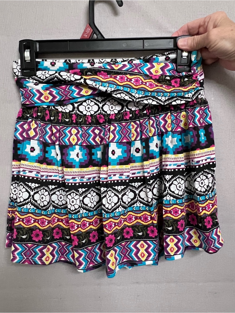Energie Multicolor Aztec Print Skater Skirt - Turquoise, Magenta, Yellow & Black